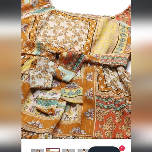 Cottinfab Women Mustard Yellow Ethnic Printed A-Line Maxi Dress - Picture 4 of 7